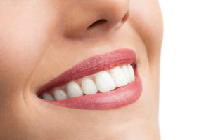 Close up of perfect female teeth and gums. 